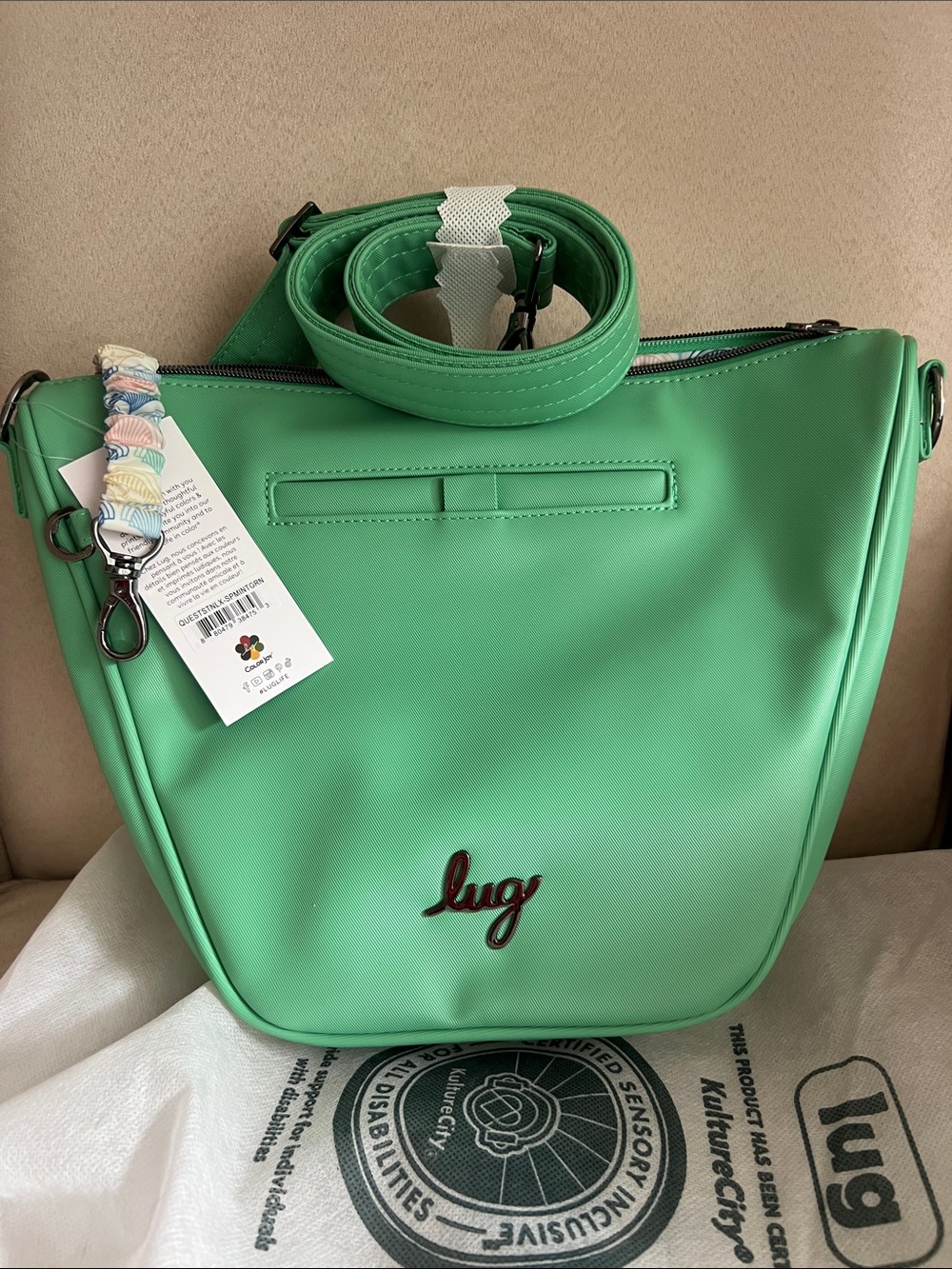 NWT Lug Quest Satin Luxe Vegan Leather Shoulder Bag in Spearmint Green